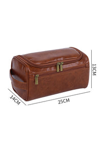 Chestnut PU Leather Multifunctional Handle Large Makeup Bag