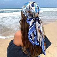 Satin Square Scarf Women Muslim Hijab Elegant 2023 Print Silk Neckerchief Shawl Wraps Headband Handle Hair Accessories Bandana