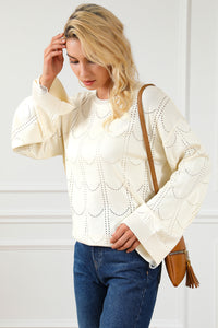 Beige Flare Sleeve Texture Knit Sweater