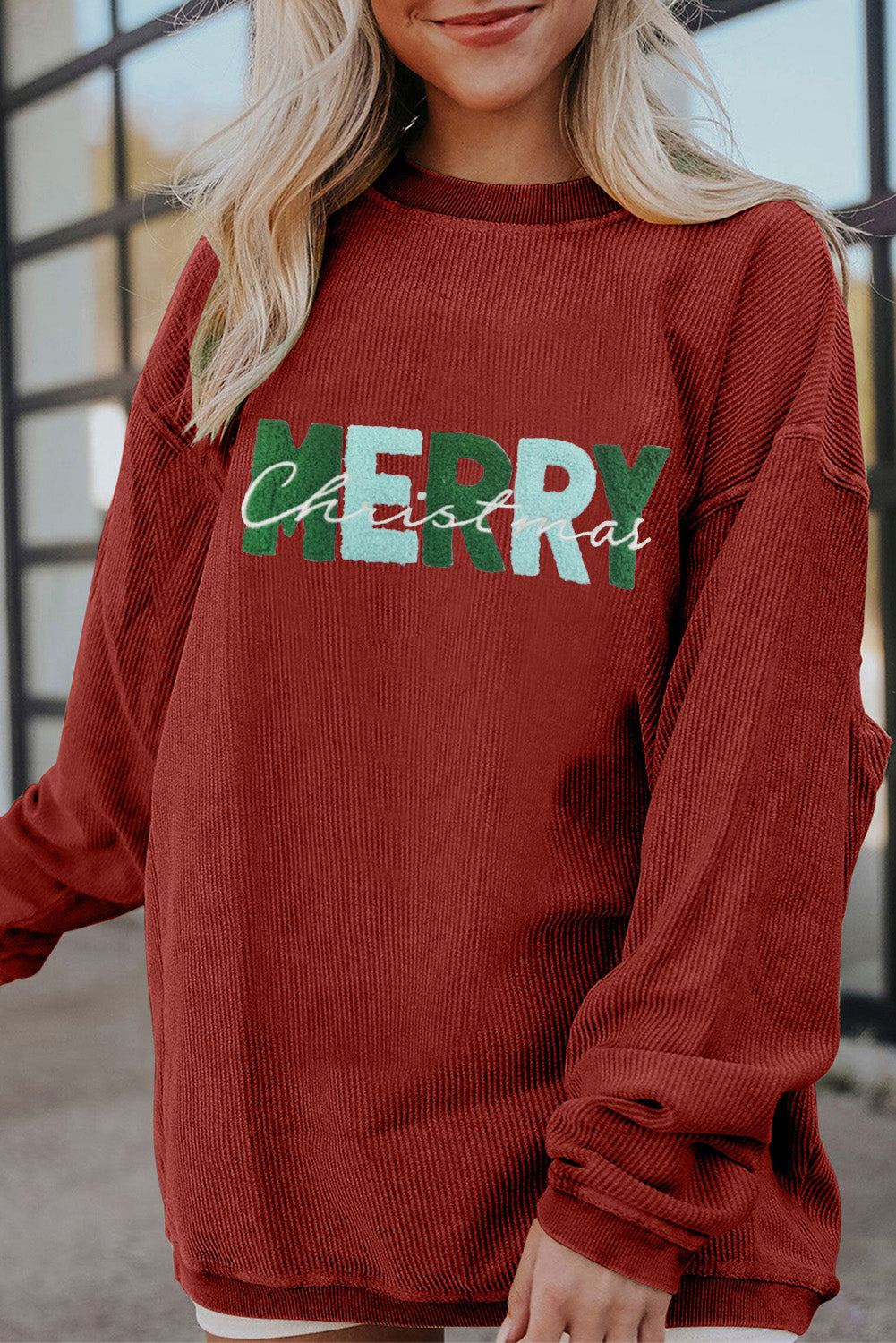 Racing Red MERRY Christmas Corded Pullover Sweatshirt