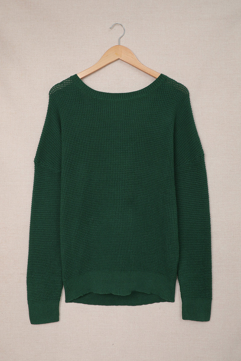 Green Cross Back Hollow-out Sweater