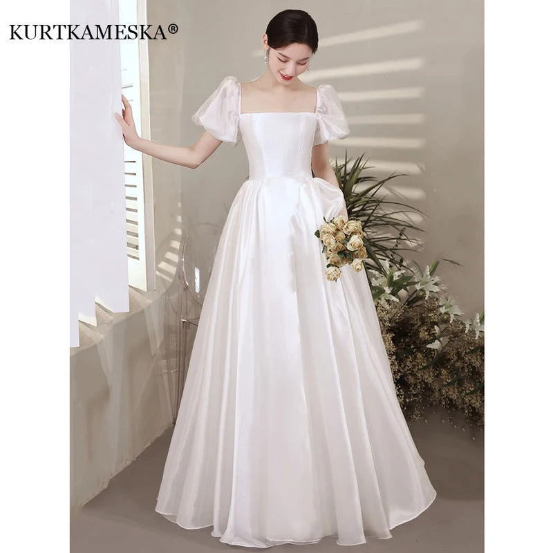 Evening Prom Dresses for Women Square Collar Puff Sleeve Organza Casual Summer Dress 2023 Elegant Formal Birthday Party vestidos