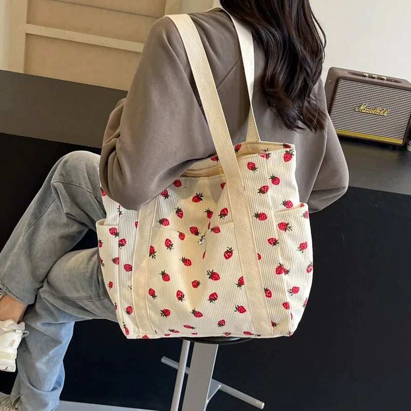 Fresh Sweet Girl Handbag Fashionable High end Corduroy Printed Shoulder Bag Leisure Shopping Commuter Women's Underarm Bag