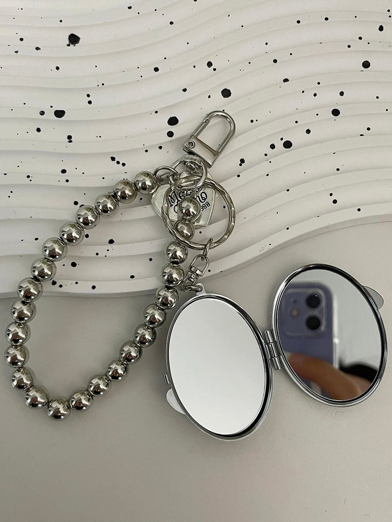 Metal Key Chain with Heart Shaped Mirror y2k Style Bag Pendant Sweet Cool Trendy Fashion Pendant