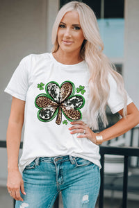 White Animal Clover Graphic T-shirt