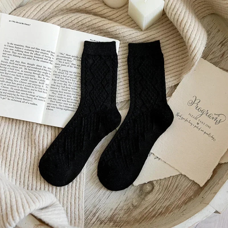 Winter Cashmere Wool Woman Socks Solid Japanese Style Harajuku Retro Long Socks Women Girls Thermal Vintage Streetwear Crew Sock