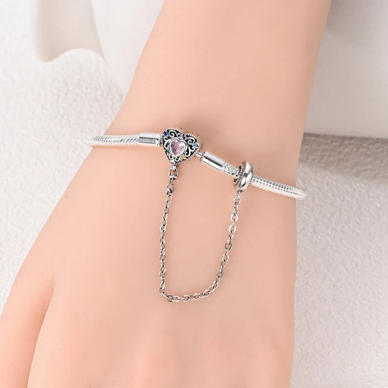 Original Bracelets 925 Silver 17-20CM Heart Safety 3mm Chain Snake Bone Bracelet Fit DIY Charms Bead Birthday Jewelry Gifts