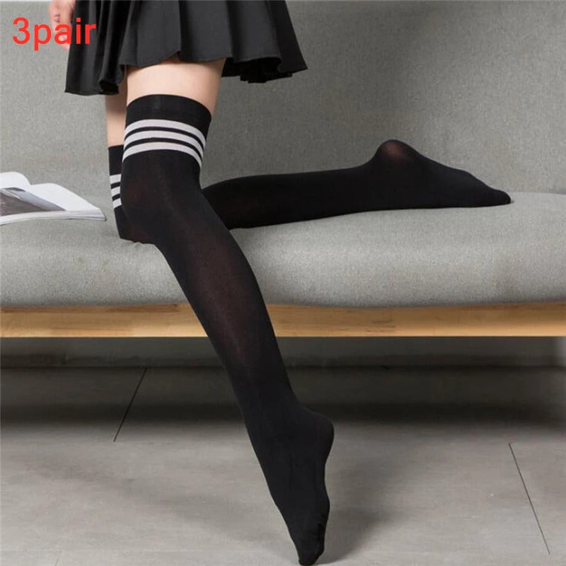 Black White Striped Long Socks Women Sexy Over Knee Thigh High Socks Over The Knee Stockings Ladies Girls Warm Long Tube Socks