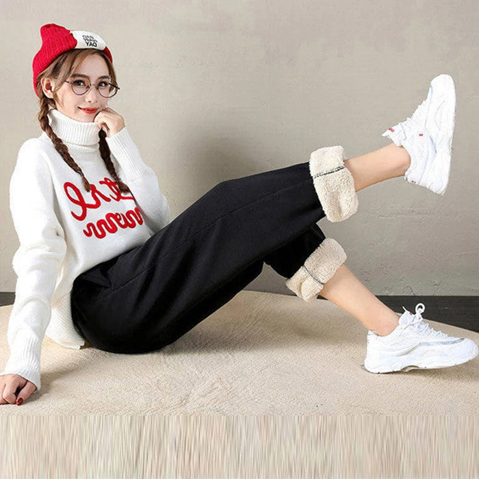 Winter Women Harem Pants Drawstring Fleece Long Thicken Y2K Sweatpants Joggers Trousers Sports Casual Soild Color Warm Pants