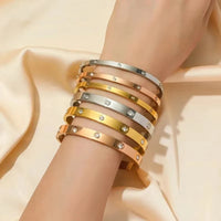 Fashion Stainless Steel Cubic Zirconia Bracelet Women Men Couple Holiday Gift Non-fading Bracelet Party Everyday Jewelry