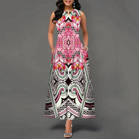 Flower Print New Casual Sleeveless Long Dress Women's V-Neck Printed Dress Swing Bohemian Retro Dresses