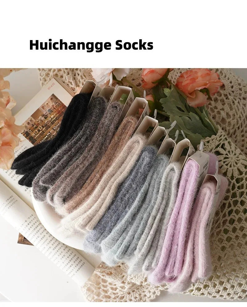 Wool Socks for Women Autumn Winter Medium Tube Socks Thickened with Wool Warm Rabbit Hair Socks Winter Black Cashmere Stockings