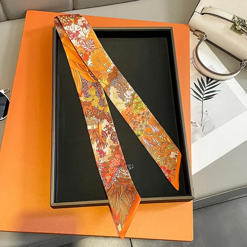 Luxury Design Horse Print Skinny Silk Ribbon Scarf Women5x85cm Hairband Soft Satin Female Foulard Floral Headband Bag Neck Ties