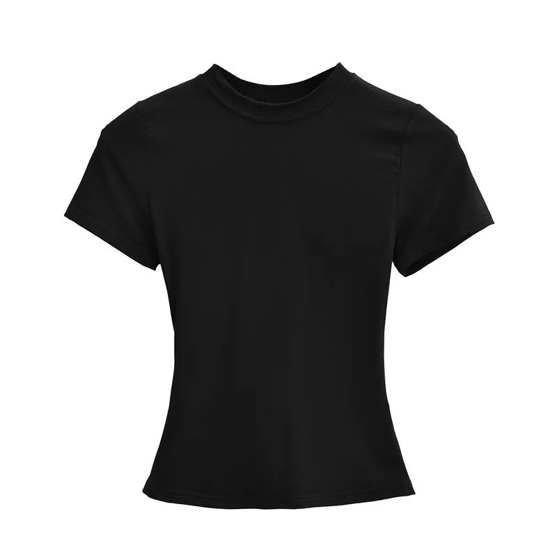 2024 New High Quality Casual T shirt Sexy Slim Short Sleeves Fashion Trend Solid Women Clothing y2k Tops