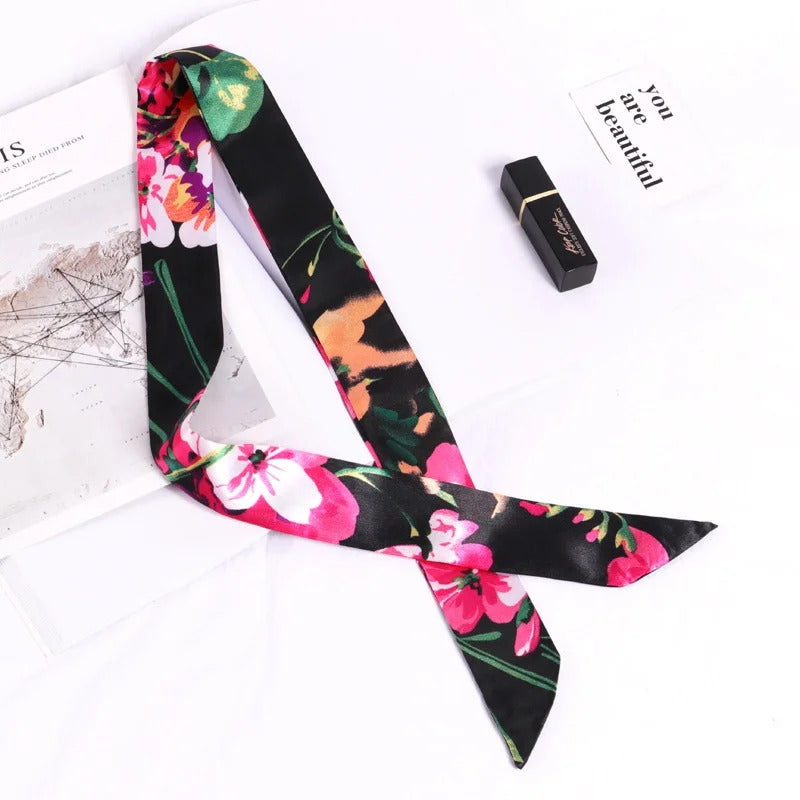 New Print Flower Small Scarf for Women Handle Bag Ribbons Brand Fashion Head Scarf Small Long Skinny Scarves Wholesale Headbands