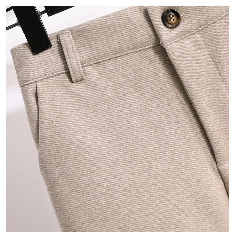 Plus Size Woolen Pants Women 2024 Autumn Winter New Arrivals Beige Or Black Suit Pants Trousers Korean Style Elastic Waist Pants