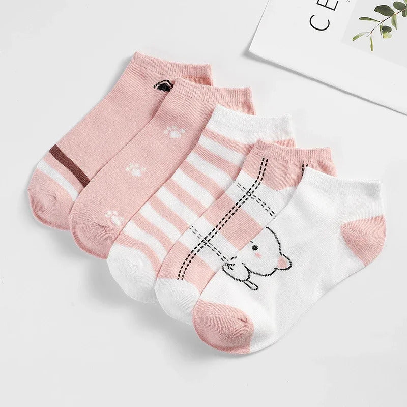 5 Pairs of Cute Cat Fashion Iadies Casual Short Socks