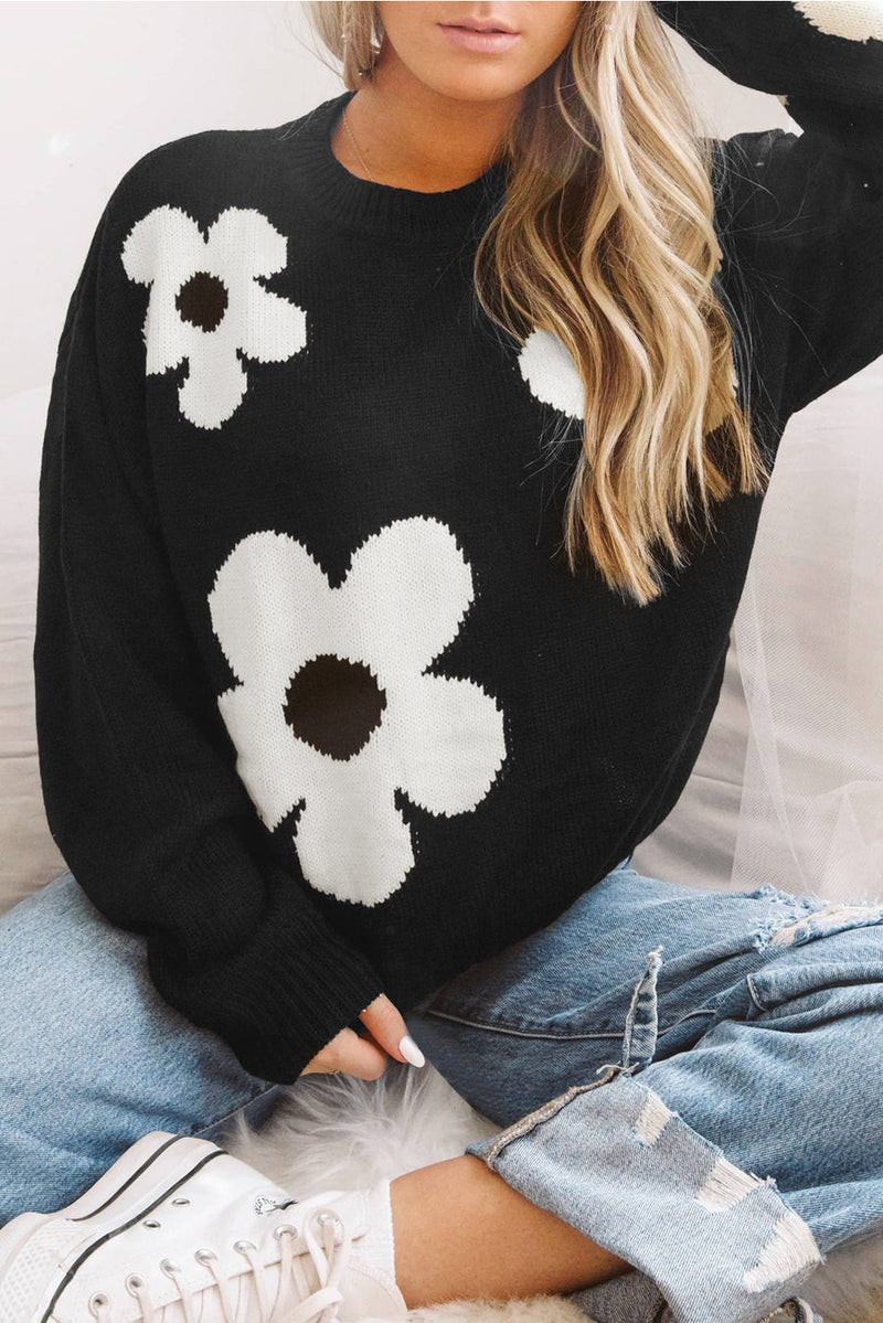 Big Flower Pattern Knit Sweater