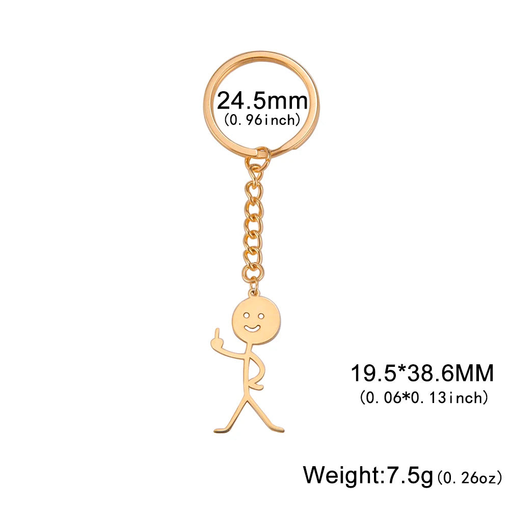 Skyrim Hip Hop Fxck You Funny Doodle Pendant Keychain Holder Stainless Steel Middle Finger Stickman Keyring Car Key Chains Gift