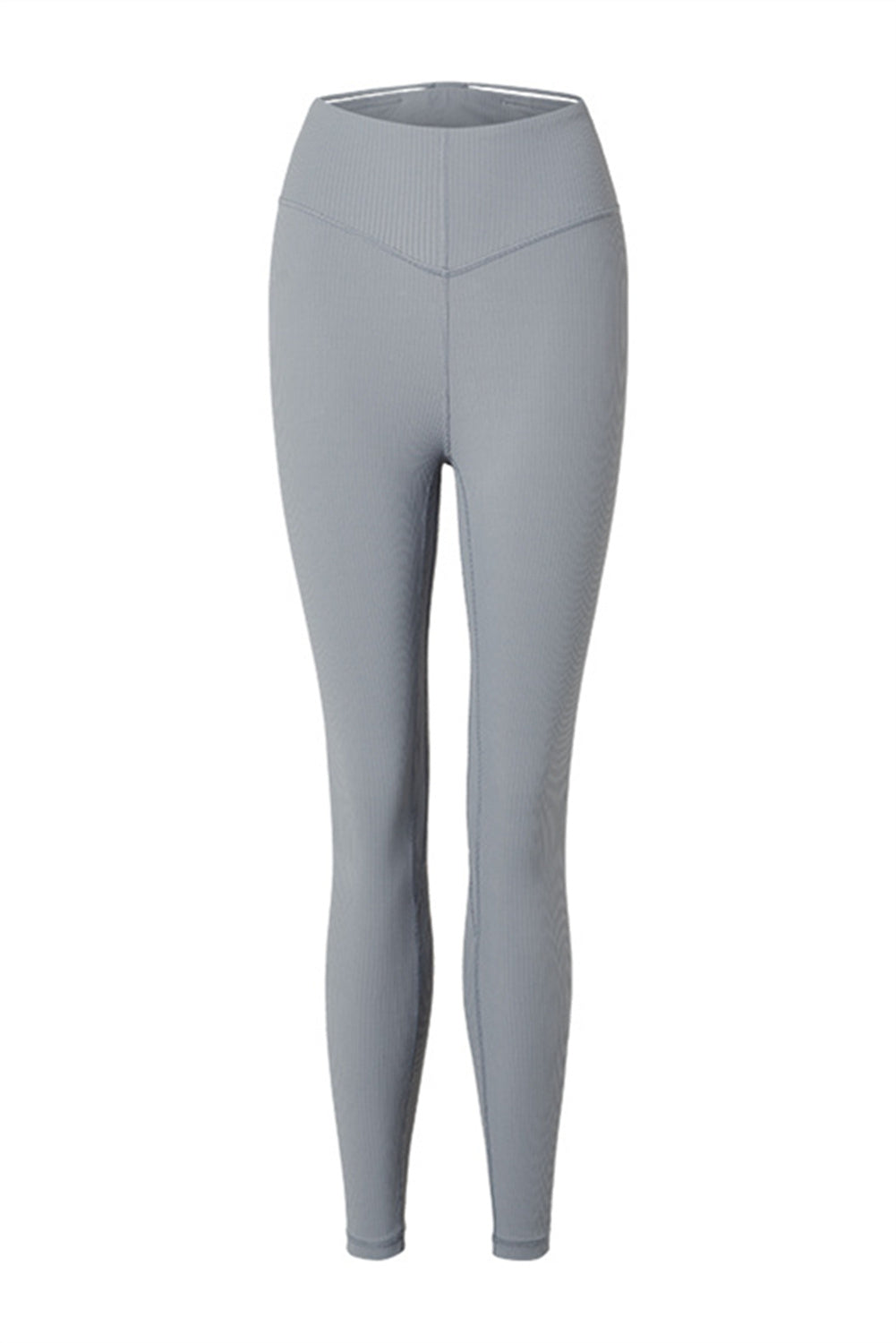 Medium Grey Wide Waistband Ribbed Skinny Yoga Pants