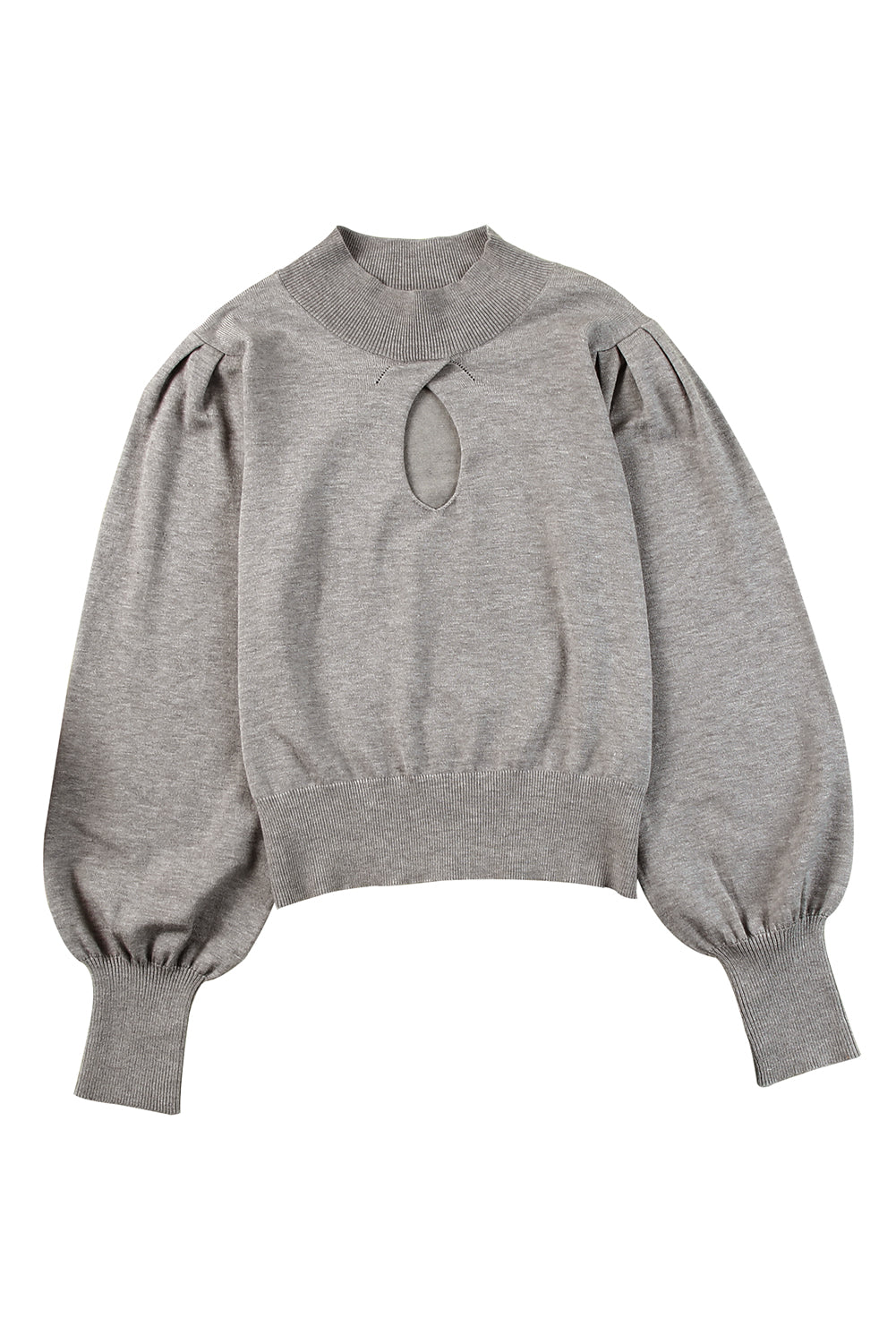 Gray Mock Neck Keyhole Sweater