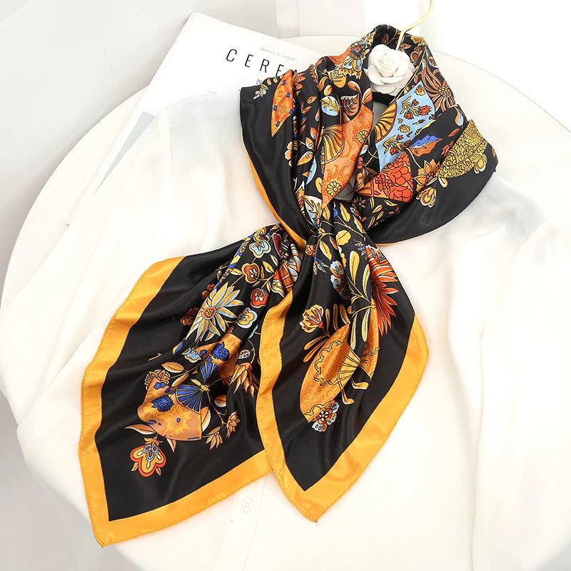 Luxury Brand Silk Satin Square Scarf Women Hijab Bandana Muslim Headscarves Shawl Wrap Ladies Headband Neckerchief Foulard 90cm