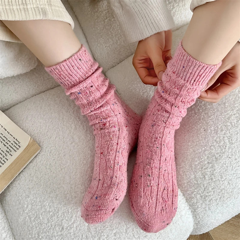 Women's Socks Winter New Novelty Fashion Japanese Style Casual Crew Socks Warm Striped Autumn Simple Wool Socks For Girls Trendy