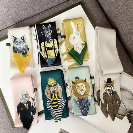 New Style Decoration Women's Printed Animal style Scarf Business Europe And America Small Neckerchief Silk Scarves skinny scarf