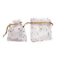 50pcs/Lot Multiple-sizes Printing Star Moon Christmas Organza Sack Drawstring Charm Packaging Bags Daily Jewelry Package