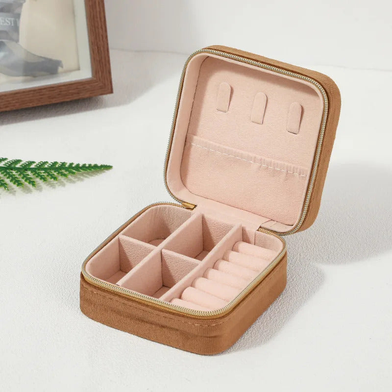 Velvet Jewelry Box For Women Necklace Ring Earrings Organizer Holder Travel Portable Zipper Square Jewelry Storage Case