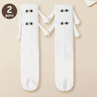 2/4/6/10 Pairs Magnetic Socks With Hands Women Men Fashion Black White Funny Cute Cartoon Eyes Couple Mid Tube Socks For Gifts