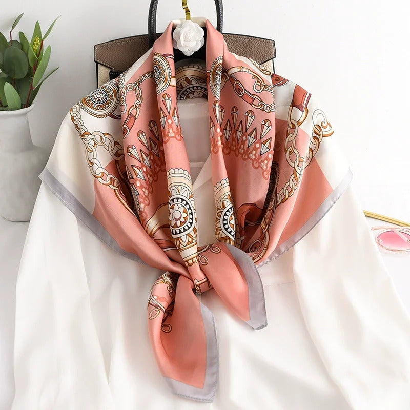 90*90cm Women Scarf Silk Feeling Hair Neck Square Brand Office bandanna muffler Waiter Flight Attendants Handkerchief Rings wrap