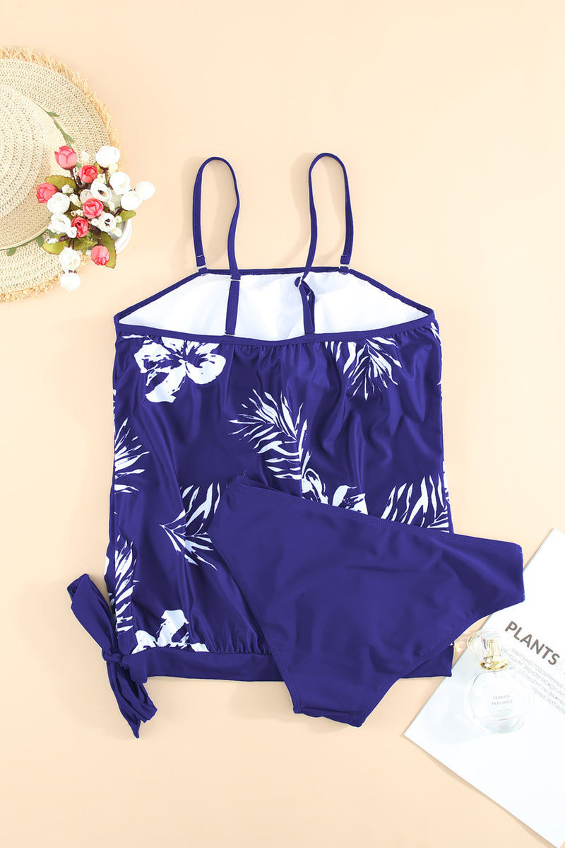 Retro Floral Leopard Pattern Strapless Tankini Set