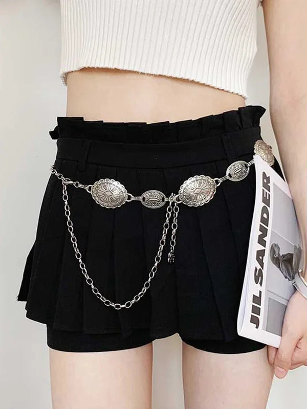 1 piece set of waist chain accessories for women's retro Bohemian ethnic style high-end silver metal chain belt with skirt belt