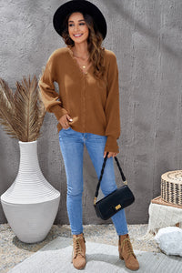 Blue Lace V Neck Knitted Pullover Sweater