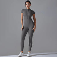 Yoga Set Women's Jumpsuits One-Piece Suit Zipper Short Sleeve Gym Push Up Workout Clothes Fitness Bodysuit Sportswear Tracksuit