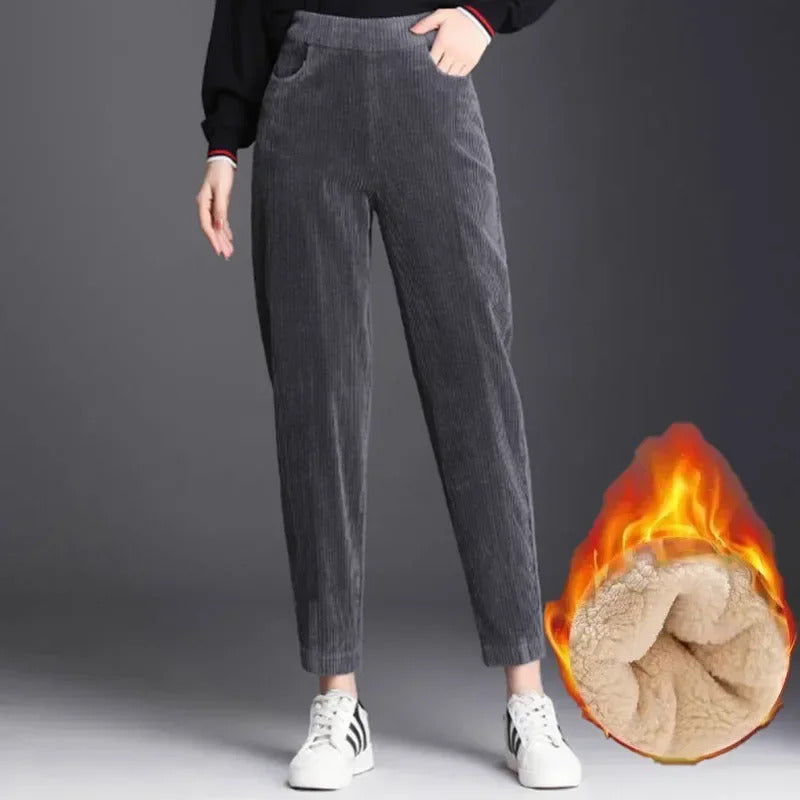 Women Corduroy Warm Pants Thick Plush Casual Pants Autumn Winter Leggings High Waist Harem Pants Trousers