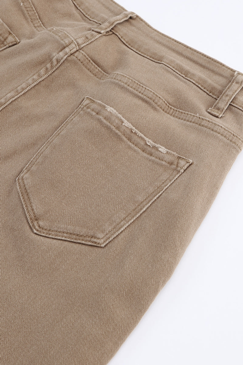 Khaki Raw Hem High Waist Flare Jeans