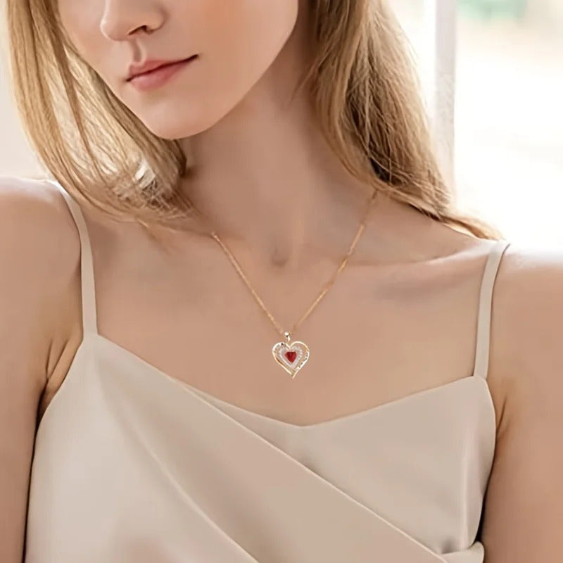 Luxury Red Zircon Pendant Necklaces With Rose Flower Gift Box For Girlfriend Women I Love You Gifts 2024 Trendy Wedding Jewelry