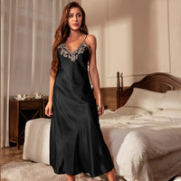 Female Long Twinset Robe Set Nightgown Spring Summer Kimono Bathrobe Gown Sexy Lace Trim Nightdress Satin Home Wear Loungewear