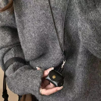 LATS Retro Cute Small Leather Bag Long Necklace for Women Fashion Sweater Chain Neck Hanging Jewelry Versatile Accessory Gift