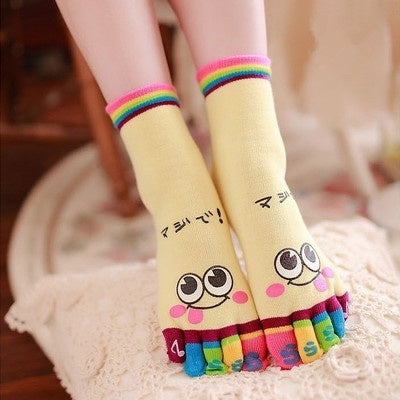 Cute Casual Five-toed Crew Finger Show Funny Short Cartoon Cotton Smiley Bear Socks