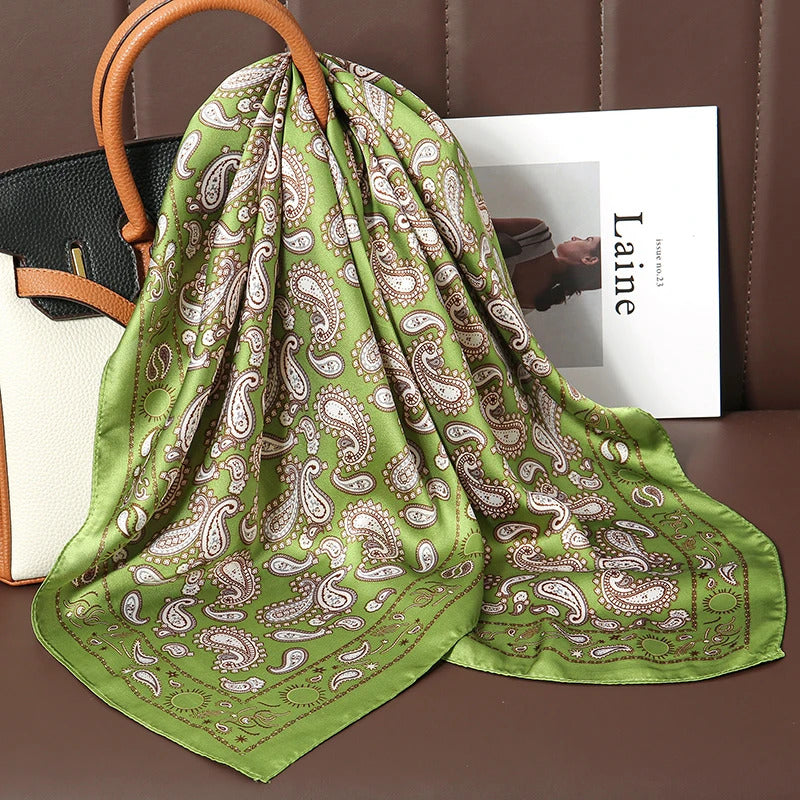 Luxury Print Satin Silk Square Scarf for Women Shawl Hijab Neckerchief Female Hair Ribbon Headband Fashion Wrap Bandana 2023 New