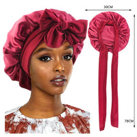 New Satin Sleeping Cap For Women Solid Wide Band Stretch Head Tie Silky Bonnet Edge Wrap Nightcap Hair Care Shower Head Cover