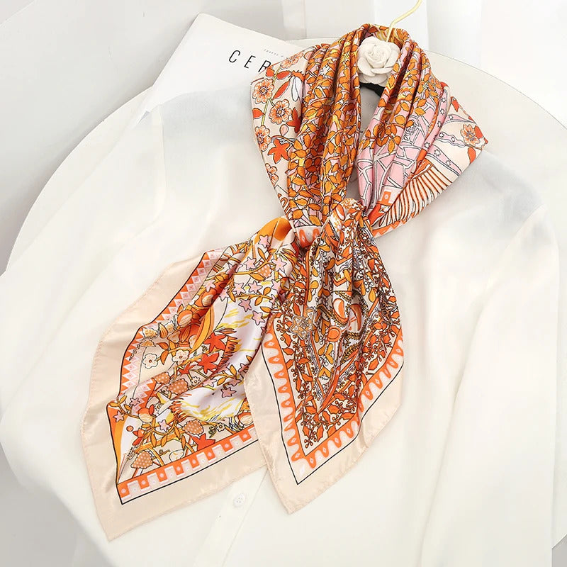 Luxury Brand Silk Satin Square Scarf Women Hijab Bandana Muslim Headscarves Shawl Wrap Ladies Headband Neckerchief Foulard 90cm