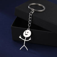 Skyrim Hip Hop Fxck You Funny Doodle Pendant Keychain Holder Stainless Steel Middle Finger Stickman Keyring Car Key Chains Gift