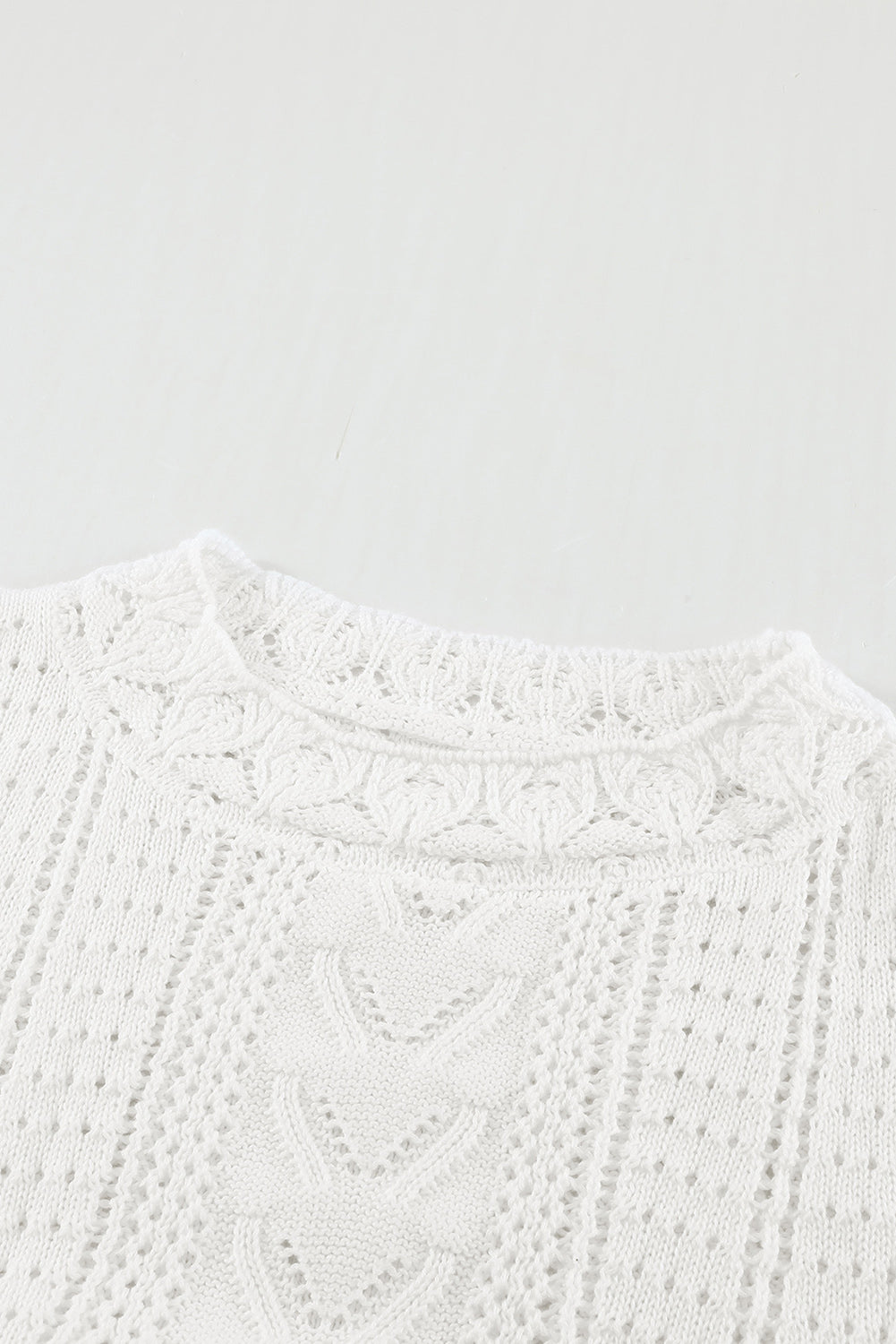 White Crochet Lace Pointelle Knit Sweater