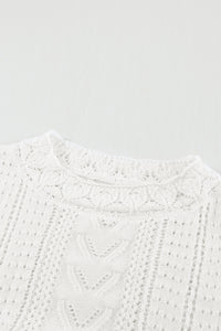 White Crochet Lace Pointelle Knit Sweater