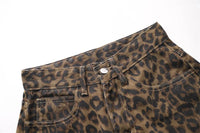 Leopard Print Jeans for Women High Waisted Y2k Retro Fashion Streetwear Denim Pants Hip Hop Straight Wide Leg Baggy Jeans