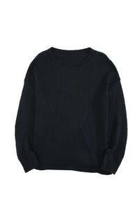 Black Oversize Knitted Drop-shoulder Sleeve Sweater